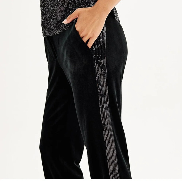 Draper james women's velvet fly front pants with side sequin size 10 bla… - Picture 3 of 13